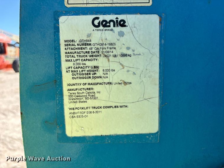 image for item EA7277 2014 Genie GTH-844 telehandler