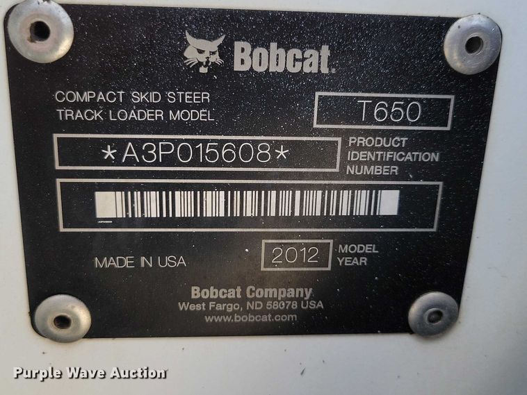 image for item EE0941 2012 Bobcat T650 tracked skid steer loader