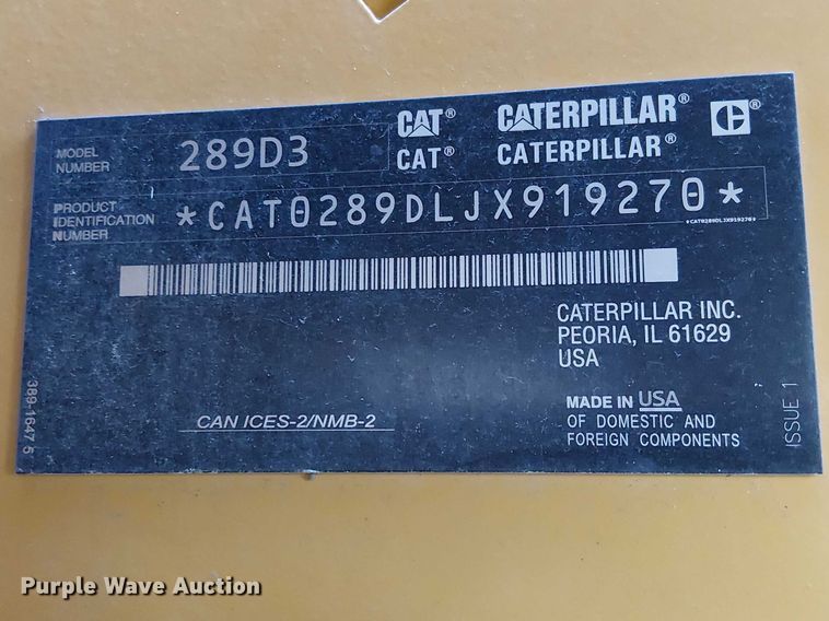 image for item EE5251 2024 Caterpillar 289D3 tracked skid steer loader