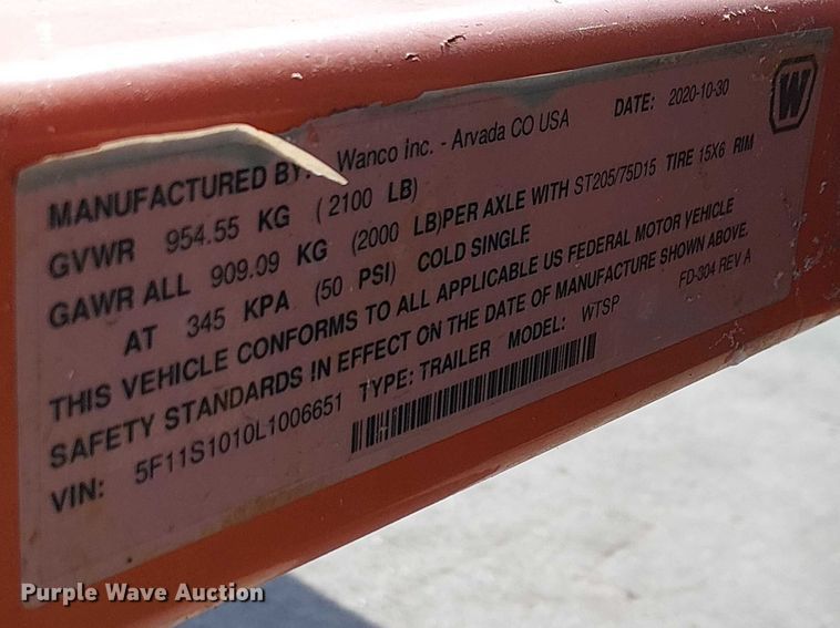 image for item EE5292 2021 Wanco arrow board trailer