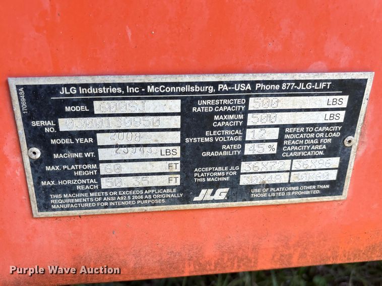 image for item EF1078 2008 JLG 600SJ boom lift