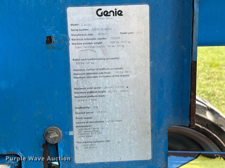 image for item EF1079 2013 Genie Z45 boom lift