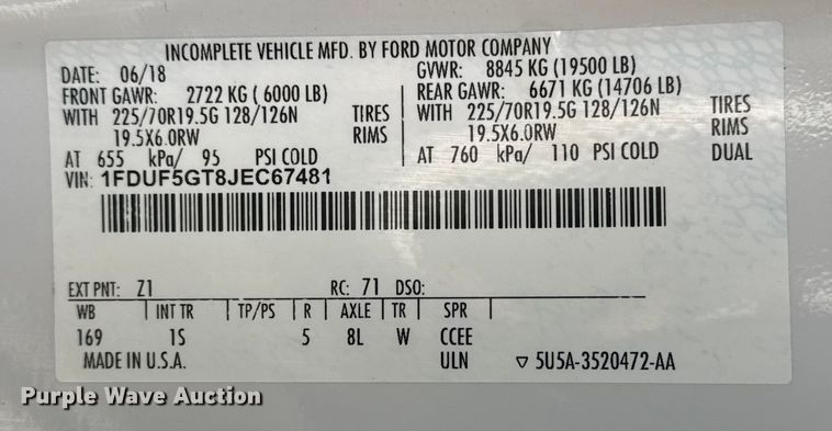 image for item EG1902 2018 Ford F550 Super Duty XL utility / service truck