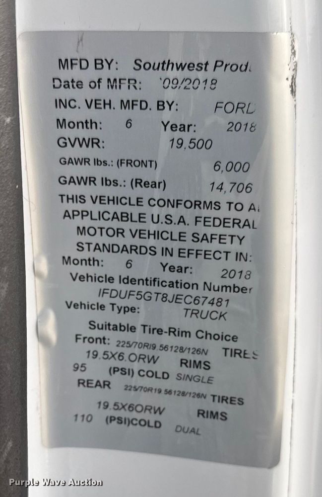 image for item EG1902 2018 Ford F550 Super Duty XL utility / service truck