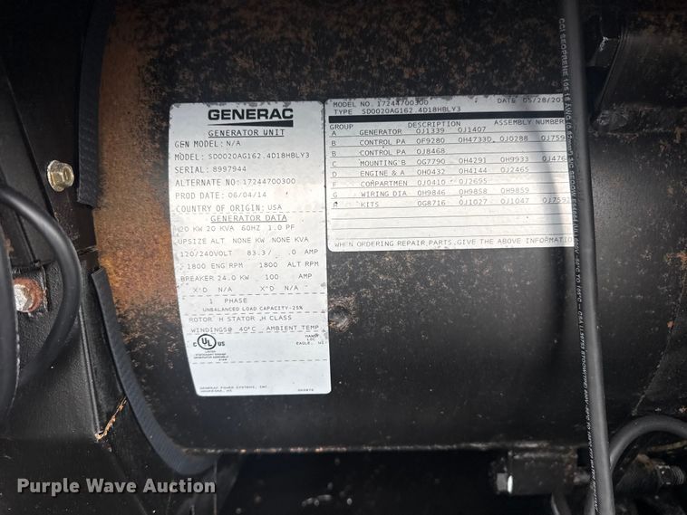 image for item EG2159 2014 Generac generator