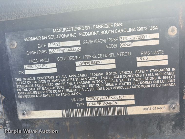 image for item EG8917 2023 Vermeer CV873SGT vacuum excavator