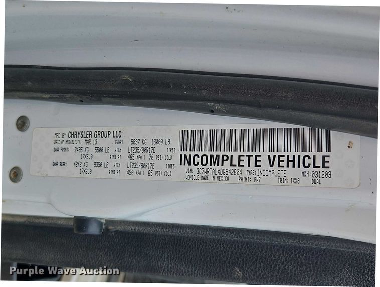 image for item EO7238 2013 RAM 3500 utility bed pickup truck