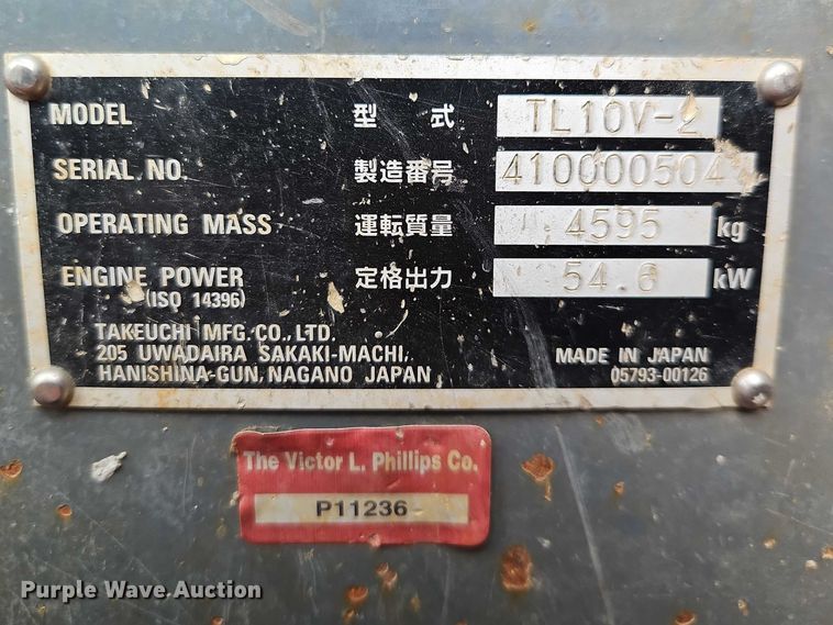 image for item EO7240 2017 Takeuchi TL10V2 tracked skid steer loader