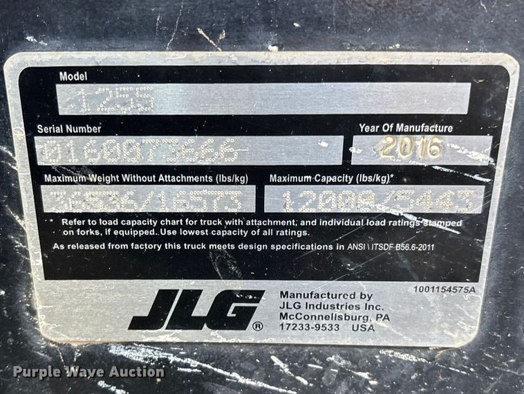 image for item ER7525 2016 JLG 1255 telehandler