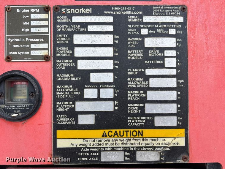 image for item ER7531 2017 Snorkel TB60DZ boom lift