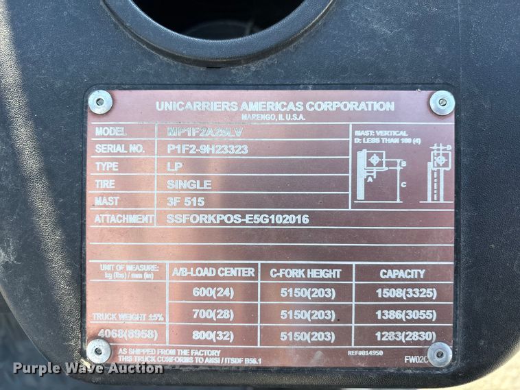 image for item ER7536 2017 UniCarriers PF50 forklift