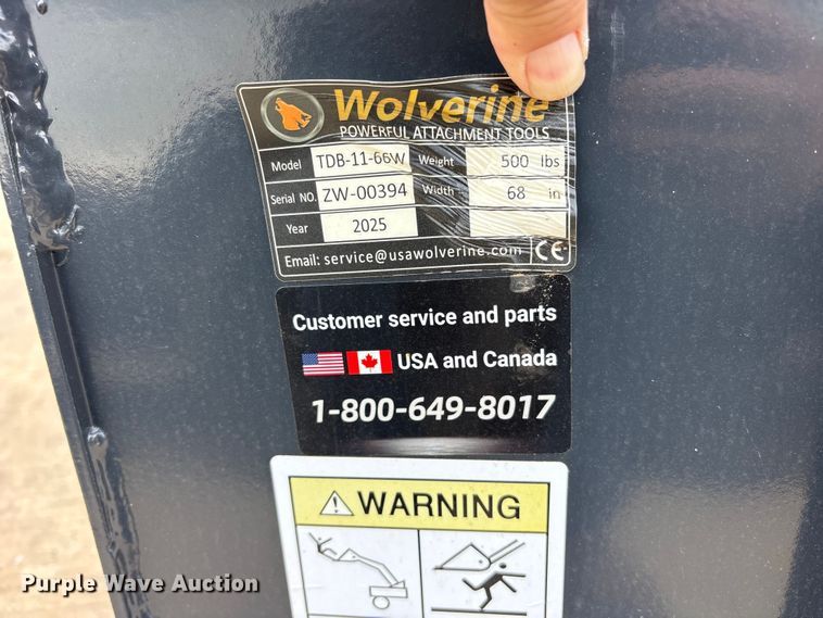 image for item ES8770 2025 Wolverine TDB-11-68W skid steer bucket