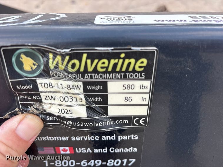 image for item ES8771 2025 Wolverine TDB-11-84W skid steer bucket