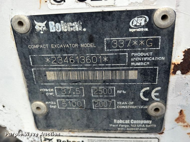 image for item ES8894 2007 Bobcat 337 G mini excavator