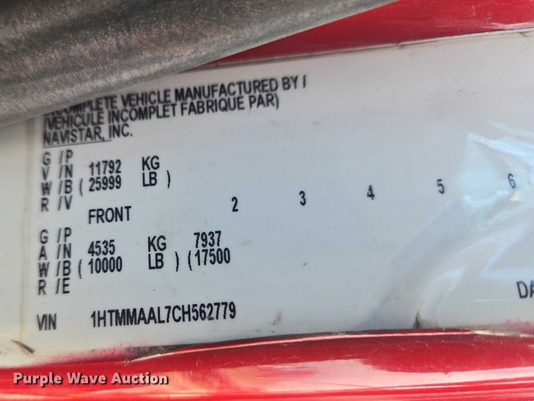 image for item ET1499 2012 International 4300 dump truck