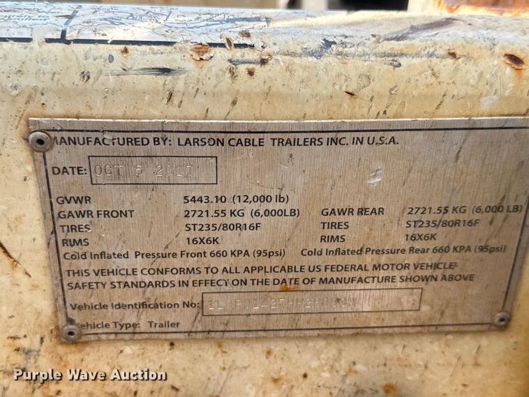 image for item ET1846 2017 Larson LCT 7500 reel trailer