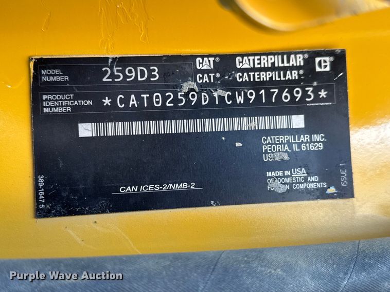 image for item ET1922 2022 Caterpillar 259D3 tracked skid steer loader