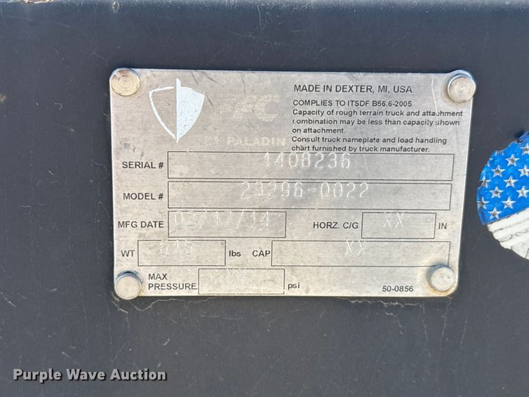 image for item ET1944 2014 FFC 23296-0022 skid steer snow pusher