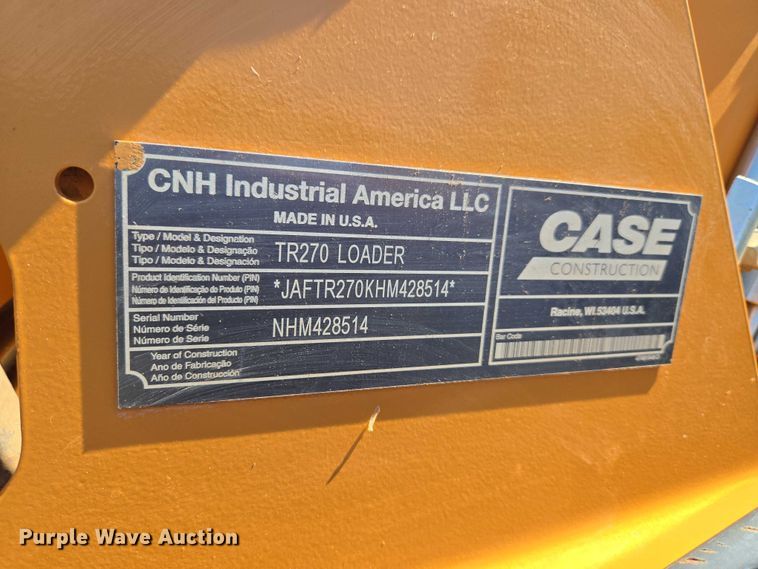 image for item ET5218 2017 Case TR270 tracked skid steer loader