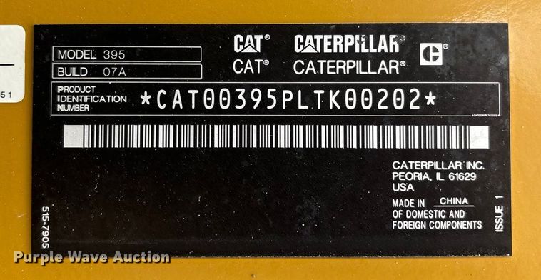 image for item EU4832 2020 Caterpillar 395 excavator