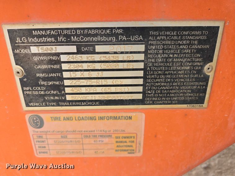 image for item EV5584 2017 JLG T500J boom lift