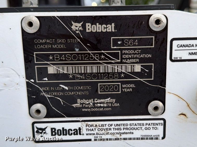 image for item FB8110 2020 Bobcat S64 skid steer loader