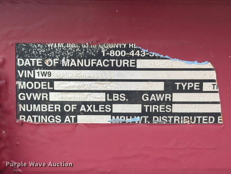 image for item FB8114 2002 Winston AP21025AC equipment trailer
