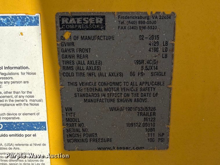 image for item FC2142 2015 Kaeser M122 air compressor