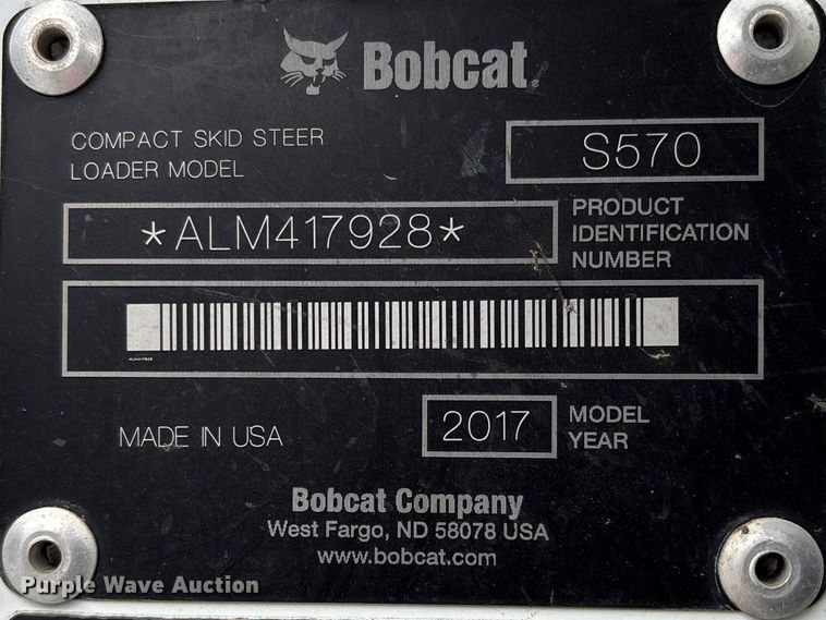 image for item FC4568 2017 Bobcat S570 skid steer loader