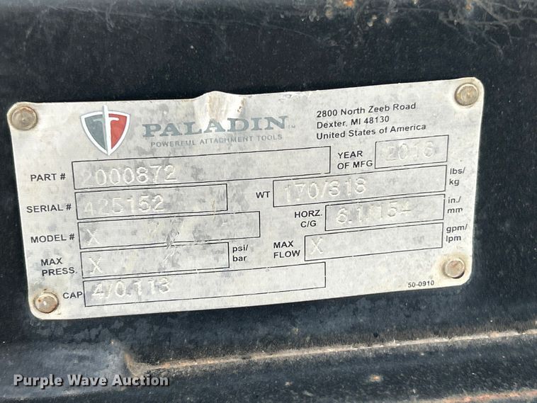 image for item FC5325 2016 Paladin skid steer bucket