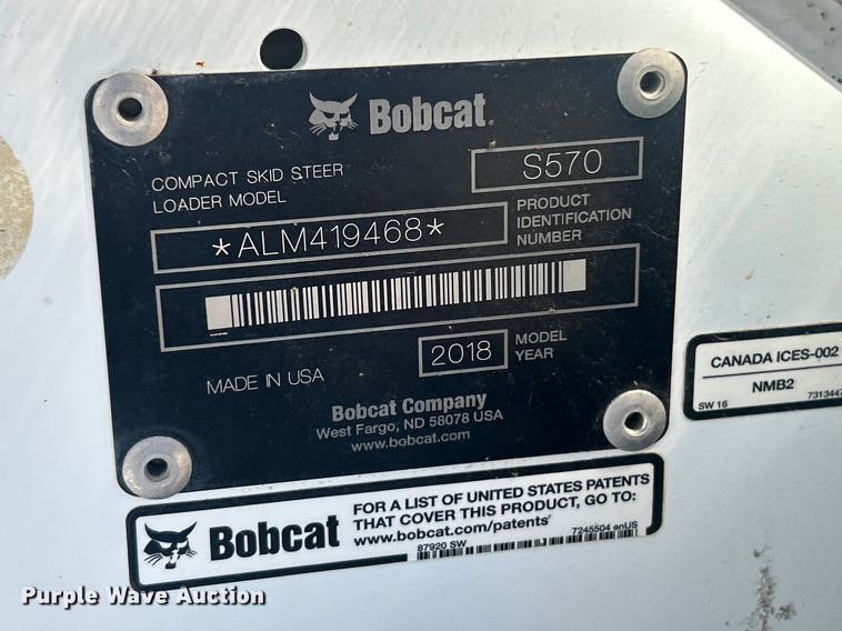image for item FC5358 2018 Bobcat S570 skid steer loader