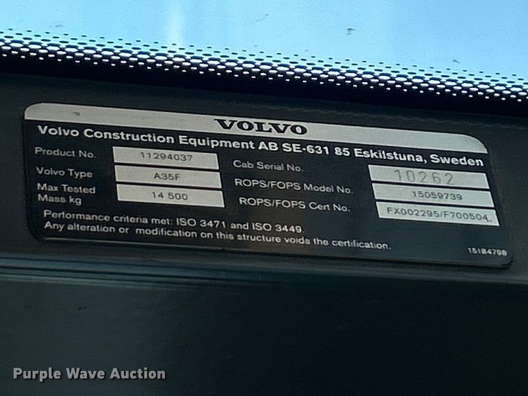 image for item FC5374 2012 Volvo A35F articulated haul truck