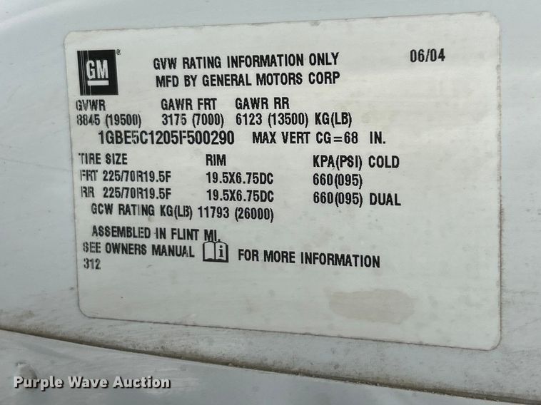 image for item FC5408 2005 Chevrolet C5500 dump truck