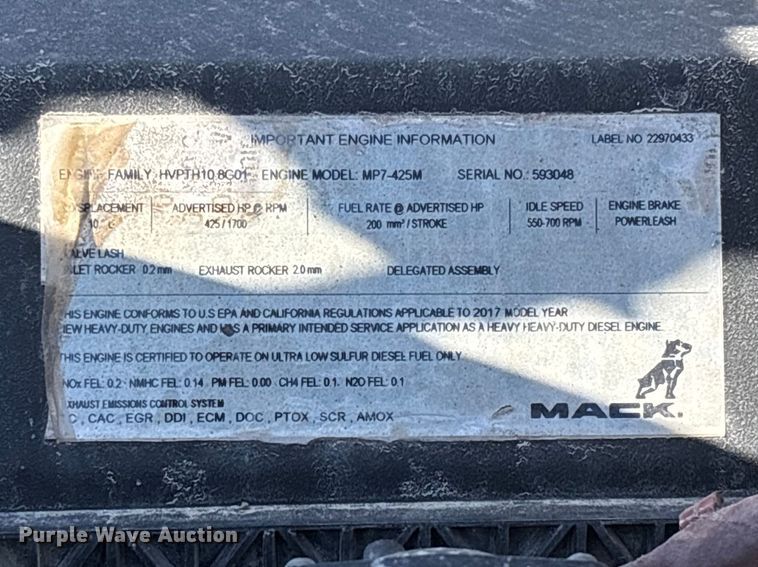 image for item FC5566 2018 Mack GU713 dump truck