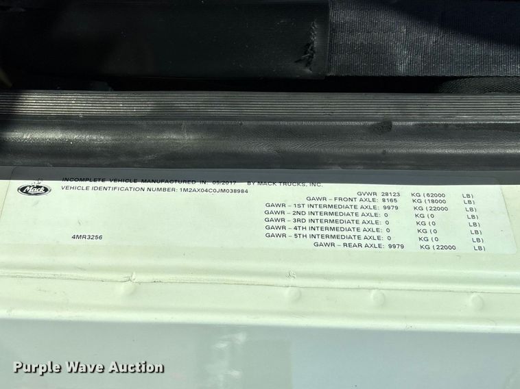 image for item FC5566 2018 Mack GU713 dump truck