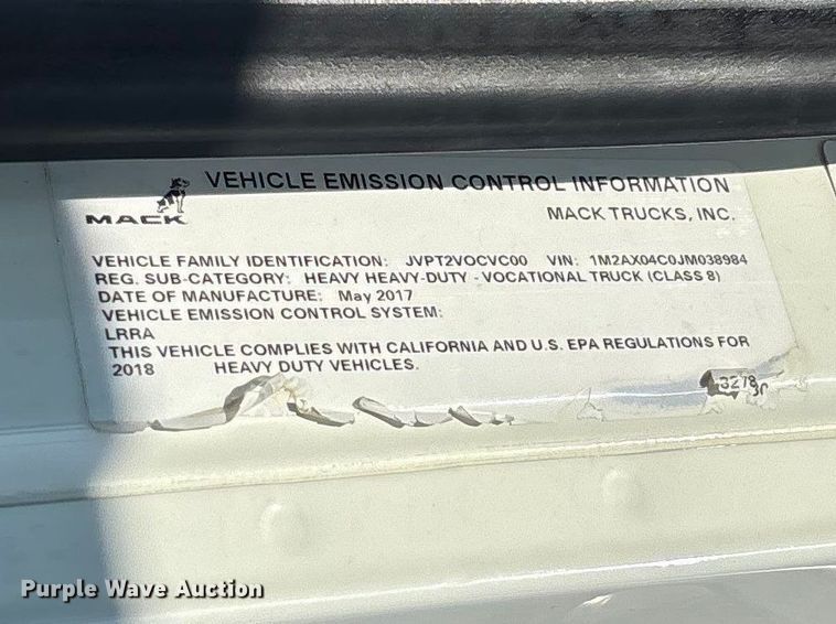 image for item FC5566 2018 Mack GU713 dump truck