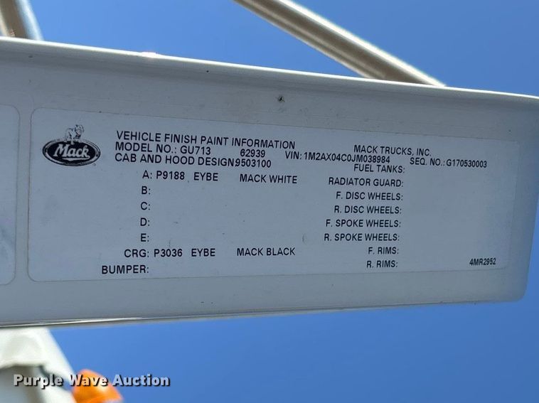 image for item FC5566 2018 Mack GU713 dump truck