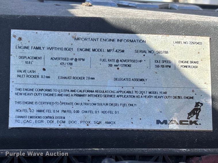 image for item FC5567 2018 Mack GU713 dump truck