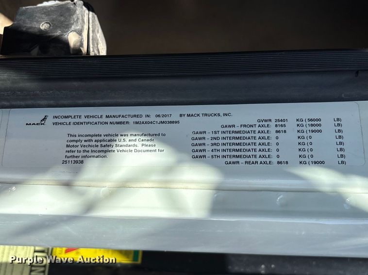 image for item FC5567 2018 Mack GU713 dump truck