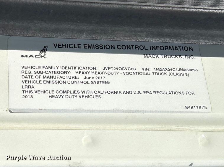 image for item FC5567 2018 Mack GU713 dump truck