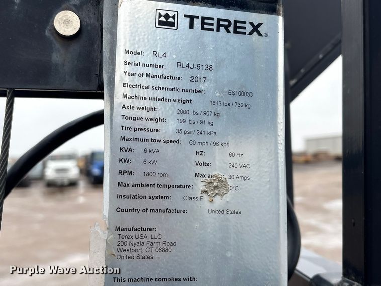 image for item FG2833 2017 Terex RL4 light plant