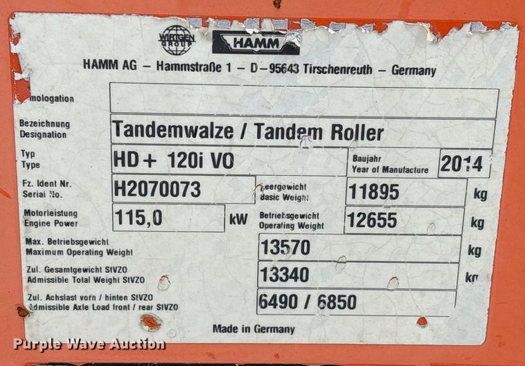 image for item FK1170 2014 Hamm HD + 120i V0 double drum vibratory roller