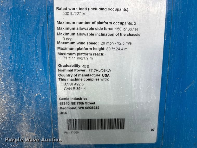 image for item FK1274 2007 Genie S-80 boom lift