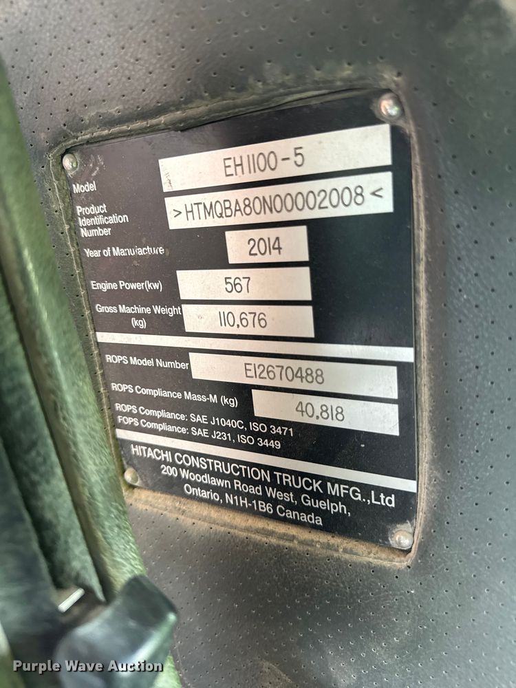 image for item FK1275 2015 Hitachi EH1100-5 haul truck