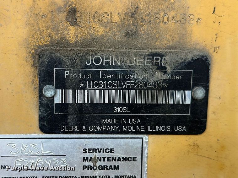 image for item FK1856 2015 John Deere 310SL backhoe