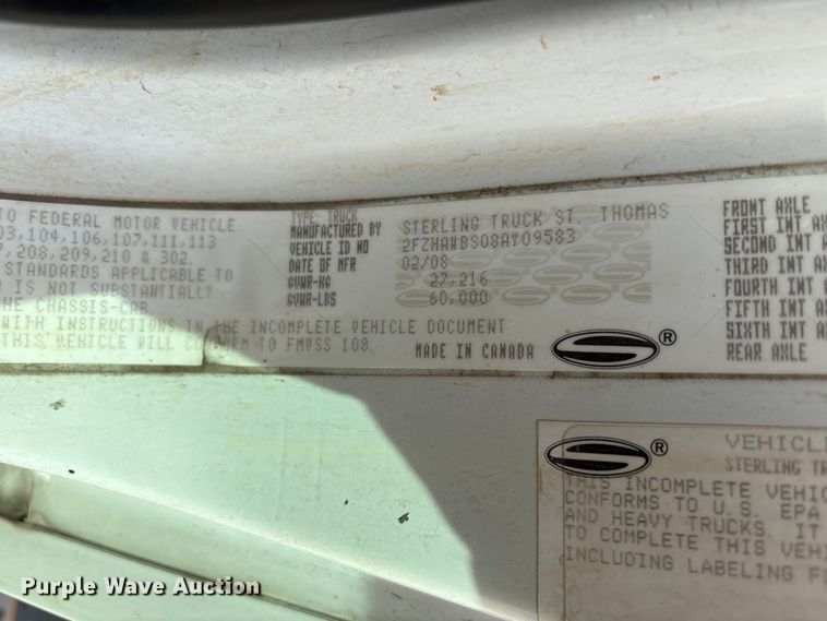 image for item NK9052 2008 Sterling L8500 sewer jetter truck