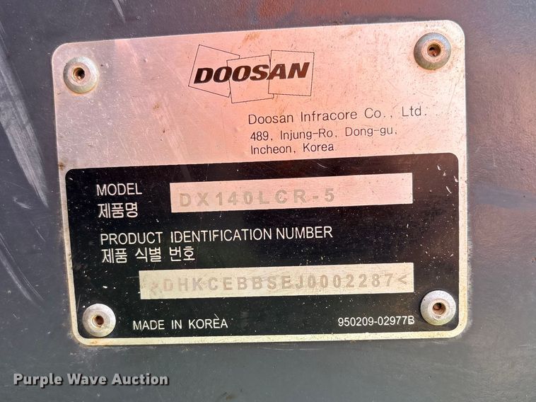 image for item NK9072 2018 Doosan DX140LCR-5 excavator