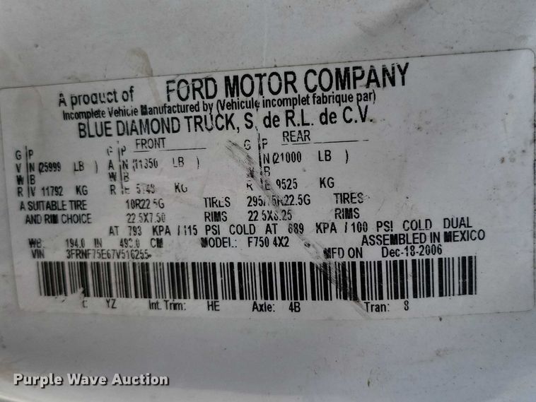 image for item NK9995 2007 Ford F750 Super Duty bucket truck