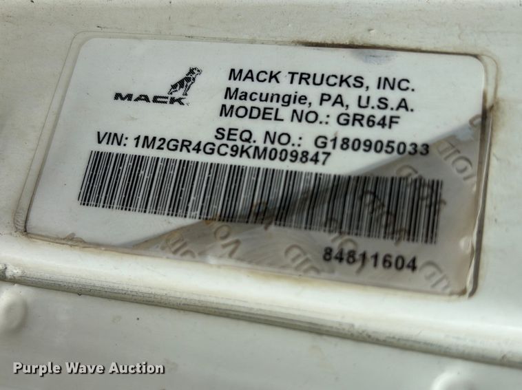 image for item YA2234 2019 Mack GR64F dump truck