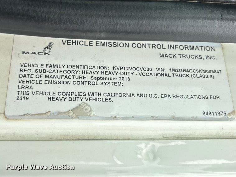 image for item YA2234 2019 Mack GR64F dump truck